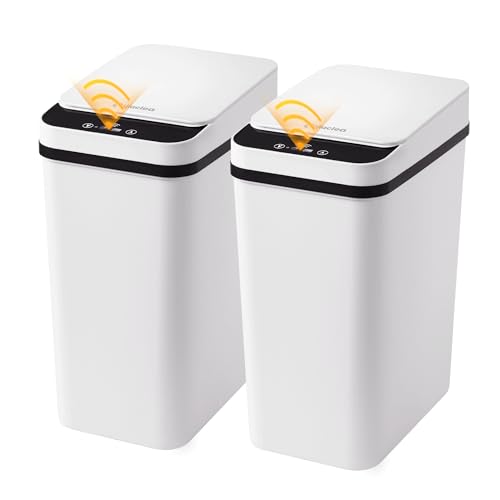 Bathroom Trash Can with Lid 2.6 Gallon Automatic Touchless Trash Cans Small Garbage Can for Kitchen, Toilet, Bedroom, RV, Living Room (2 Pack) - color: White Battery