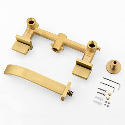 sumerain Gold Bathroom Faucet Wall Mount Bathroom Sink Faucet with Rough in Valve - color: Brushed Gold