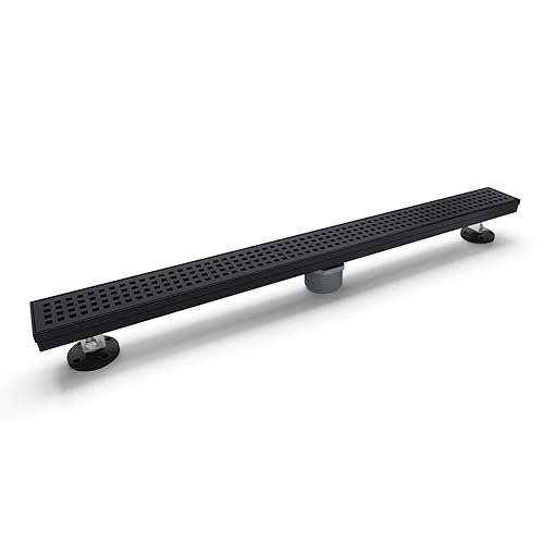 36 Inch Linear Shower Drain, Matte Black 304 Stainless Steel, CUPC Certified Floor Drain with Removable Grate, Hair Strainer and Leveling Feet - color: Black, size: 36''