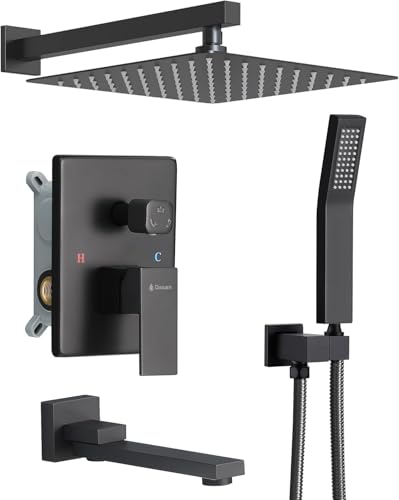 DASAN Tub Shower Faucets Sets Complete Matte Black Bathtub Shower System with Tub Spout, Bathtub Faucet Set Tub and Shower Faucet Combo Trim Kit with Rough-in Valve - color: Black Matte