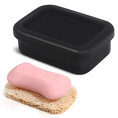 HighHerz Leak Proof Silicone Travel Soap Case with Draining Tray - Bar Soap Holder for Travel, Gym & Camping - Mess-Free Portable Soap Container for Carry-on Bags (Black) - color: Black