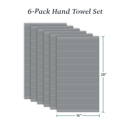 Welhome James 100% Cotton 6 Pack Hand Towels - Textured Stripe Towels, Soft & Absorbent, Gray - color: Gray, size: 6 Piece Hand Towel