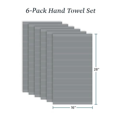 Welhome James 100% Cotton 6 Pack Hand Towels - Textured Stripe Towels, Soft & Absorbent, Gray - color: Gray, size: 6 Piece Hand Towel
