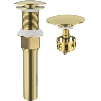 KAIYING Pop Up Drain Without Overflow, Bathroom Vessel Sink Drain | NO Overflow, Detachable Basket Drain Stopper Assembly, Anti-Clogging & Anti-Explosion Drain Strainer, Brushed Champagne Gold - color: Brushed Champagne Gold, style: NO Overflow