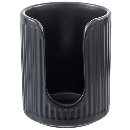 Modern Fluted Matte Black Ceramic Coffee Cup Dispenser Holder – Stylish Disposable Paper Cup Dispenser for Kitchen, Coffee Bar, or Office Countertop