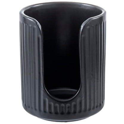 Modern Fluted Matte Black Ceramic Coffee Cup Dispenser Holder – Stylish Disposable Paper Cup Dispenser for Kitchen, Coffee Bar, or Office Countertop