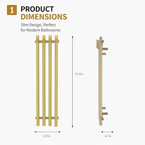 Heated Towel Rack, Towel Warmer with Timer, Wall Mounted hot Towel Warmer Rack for Bathroom, Hardwired or Plug-in Models Vertical Towel Heater Golden - color: Golden