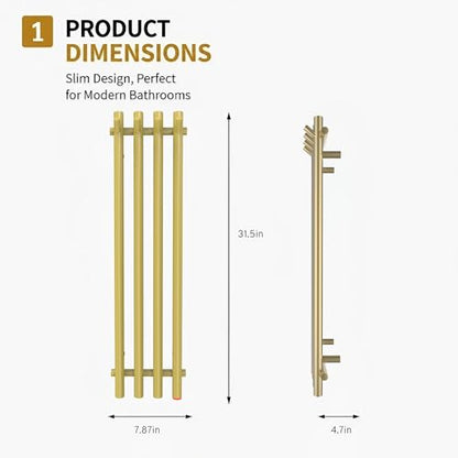 Heated Towel Rack, Towel Warmer with Timer, Wall Mounted hot Towel Warmer Rack for Bathroom, Hardwired or Plug-in Models Vertical Towel Heater Golden - color: Golden