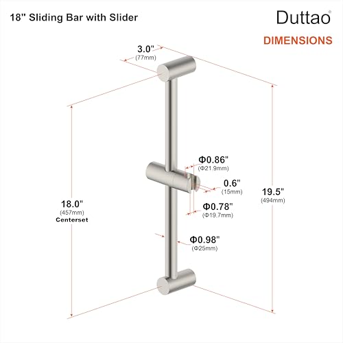 Shower Slider bar 18 Inches with Adjustable Handheld Shower Head Holder for Bathroom Shower Bar for Shower Head Stainless Steel Sliding bar with ABS Slider Brushed Nickel Finish DT5961BN Duttao - color: Brushed Nickel