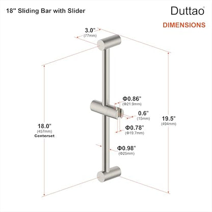 Shower Slider bar 18 Inches with Adjustable Handheld Shower Head Holder for Bathroom Shower Bar for Shower Head Stainless Steel Sliding bar with ABS Slider Brushed Nickel Finish DT5961BN Duttao - color: Brushed Nickel