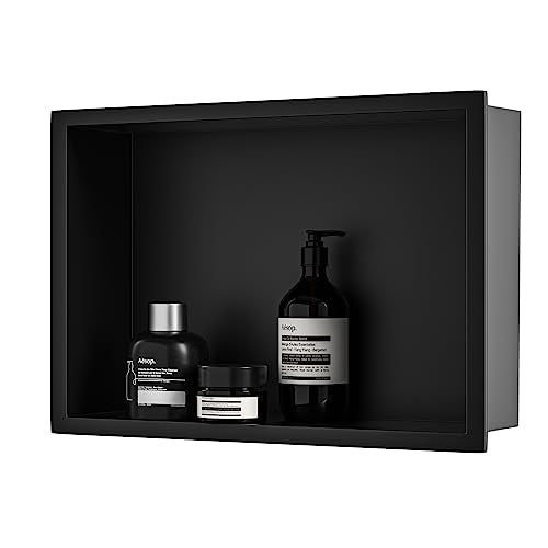 Stainless Steel Shower Niche 18" X 12" Matte Black No Tile Needed | Recessed shower niche,bathroom niche shower for shampoo & soap storage,space-saving,horizontal built-in shower niche shelf - color: Matte Black, size: 18" X 12"
