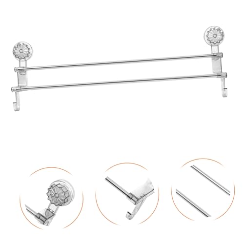 Simple Elegant Suction Cup Towel Rack No Drill Double Pole Bathroom Wall Mount Towel Holder Dryer Shoe Rack