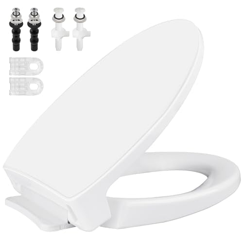 SS114 Toilet Seat Replacement Compatible with TOTO, Elongated Soft Close | Toilet Seat for SS154/SS204/SS214/SS224, Transitional Heavy Duty Oval Toilet Seats, 2-Pack Toilet Bolts and Nuts, White - style: Heavy Duty Elongated