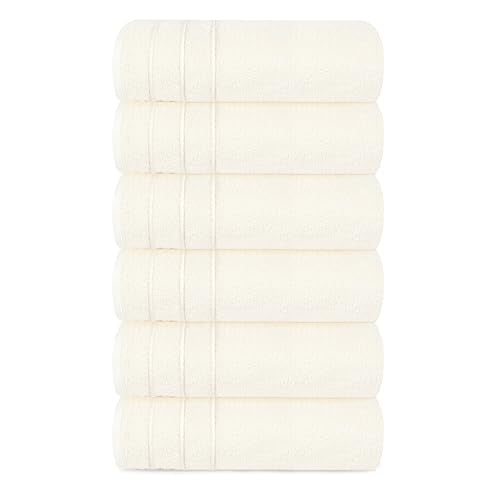 6 Piece Hand Towels Set 16 x 28 Inches, Cream | 100% Cotton, Lighter Weight, Quick to Dry, 16 x 28 Inches, Super Soft & Absorbent, Perfect for Bathroom & Kitchen - color: Cream