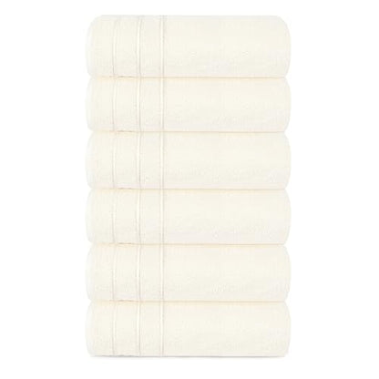 6 Piece Hand Towels Set 16 x 28 Inches, Cream | 100% Cotton, Lighter Weight, Quick to Dry, 16 x 28 Inches, Super Soft & Absorbent, Perfect for Bathroom & Kitchen - color: Cream