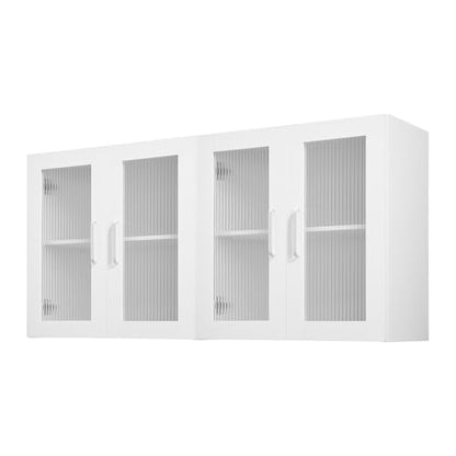 VEVOR Laundry Room Wall Cabinet, 2-Tier Wall Mounted Cabinet with Adjustable Shelf, Cupboard Storage with 4 Doors, for Kitchen, Bathroom, Laundry, Set of 2, Each 12 x 24 x 24 in (D x W x H), White - size: 48 Inch, style: 4 Doors