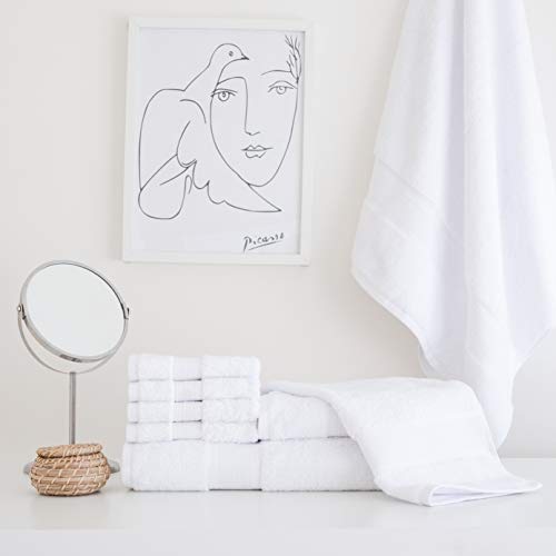 Luzia 8 Piece Bathroom Towel Set - 100% Turkish Cotton, Premium Quality - 2 Bath Towels 2 Hand Towels and 4 Washcloths (White) - color: White