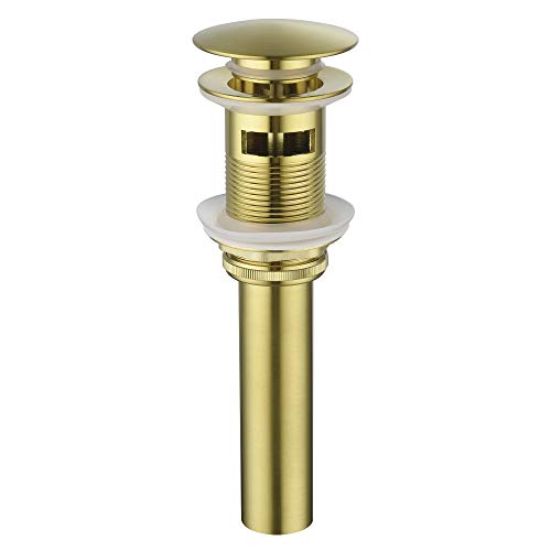 BESTILL Bathroom Sink Drain Stopper, Push Pop Up Drain with Overflow, Brushed Gold - color: Brushed Gold, style: with Overflow