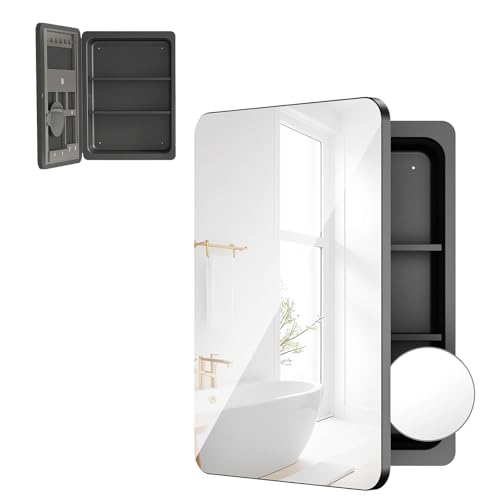 Rresyet 18×26 Bathroom Mirror Cabinet with 3X Magnifying Mirror, Adjustable Shelves, Bathroom Mirror with Storage, Recessed or Wall Mounted Medicine Cabinet for Jewelry,Masks & Beauty Tools - color: Standard, size: 18" x 26"