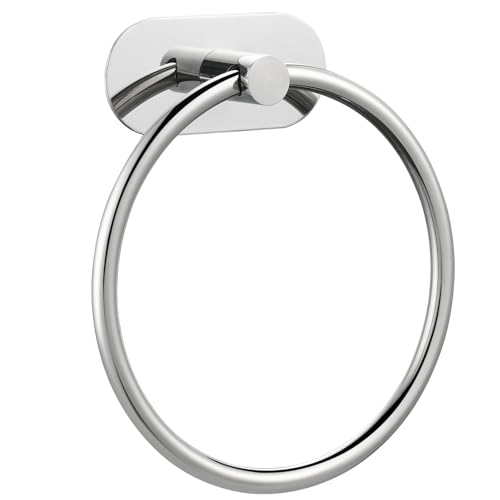 Self-Adhesive Towel Ring for Bathroom, No Drilling Stainless Steel Rustproof Hand Towel Holder, Wall Mounted Bathroom & Kitchen Towel Hanger with Strong Adhesive, Modern Bath Organizer Chrome - color: Chrome, size: 1 Pack