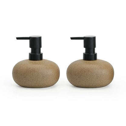 10oz Ceramic Hand Soap Dispenser, Elegant Liquid Soap Dispenser for Bathroom Countertop, Heavy & Sturdy Dish Soap Dispenser for Kitchen (Brown Set of 2) - color: Brown Set of 2