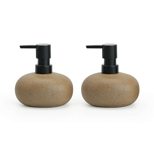 10oz Ceramic Hand Soap Dispenser, Elegant Liquid Soap Dispenser for Bathroom Countertop, Heavy & Sturdy Dish Soap Dispenser for Kitchen (Brown Set of 2) - color: Brown Set of 2