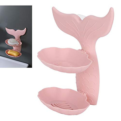 BORDSTRACT Self Draining Soap Dish Holder, Double Layer Wall Mounted Sponge Rack for Bathroom Kitchen Sink Organization with Adhesive Installation