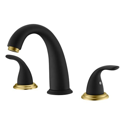 SUMERAIN 2 Handle Bathroom Roman Bathtub Faucet, Black and Gold | 3 Hole, High Flow, Tub Filler, with Valve, Brass, Classic Style - color: Black and Gold, size: 4-29/32" spout reach