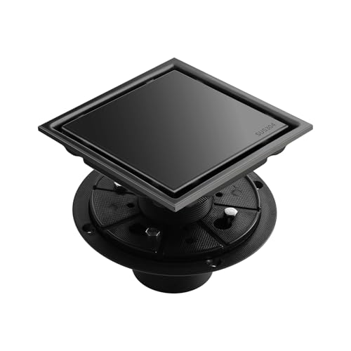 Hidden Brushed Square Shower Floor Drain, Black 6 inch, 304 Stainless Steel, with Flange, Detachable Cover Embedded in Ceramic Tiles - color: Hidden Black, size: 6 inch
