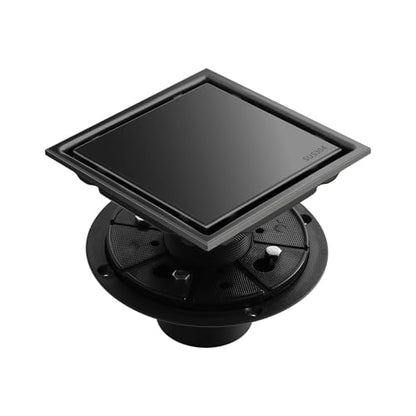 Hidden Brushed Square Shower Floor Drain, Black 6 inch, 304 Stainless Steel, with Flange, Detachable Cover Embedded in Ceramic Tiles - color: Hidden Black, size: 6 inch