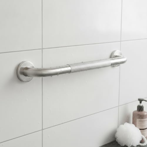 Stainless Steel Bathroom Grab Bar, Silver Textured Grip Handrail for Shower and Bathtub, Durable Wall Mount Rail - size: 11.02 x 0.98 x 2.95 in