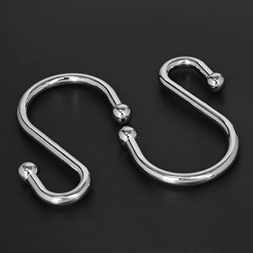 Shower Curtain Hooks, Set of 12 Rust Proof S Shaped Decorative Shower Curtain Rings,Multi-Purpose Hangers S Hooks (Chrome) - color: Chrome