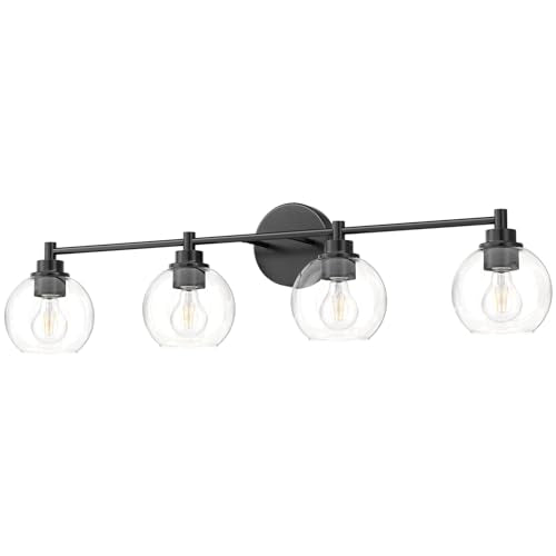 VONLUCE 4 Light Bathroom Vanity Light Fixtures, Black Finish | Globe Glass Shades, E26 Sockets, Easy to install, Vanity Lights for Bedroom Hallway Living Room - color: Black, size: 4-Light