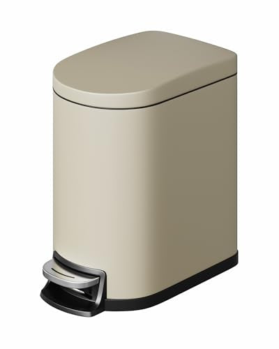 GarveeHome 1.6 Gal Step-On Trash Can, Stainless Steel Small Bathroom Garbage Bin with Soft Close Lid, Slim Space-Saving Design, Removable Inner Bucket for Bathroom, Bedroom, Office, Sand Beige - color: Sand Beige, size: 1.6 Gallon