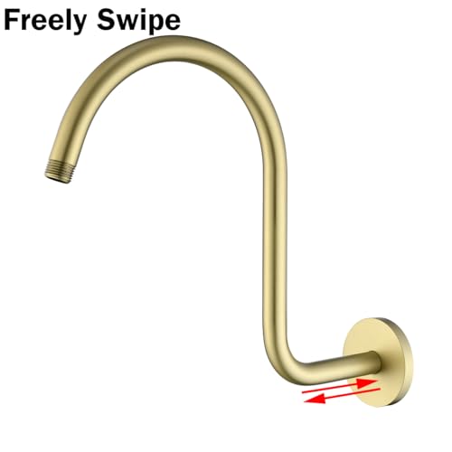 RANDOM S Shaped Shower Head Riser Pipe,Goose Neck Shower Arm 13 Inch Shower Head Extension Arm with Flange,Standard 1/2" Connection,Brushed Gold.RD-91098-13BG - color: Brushed Gold