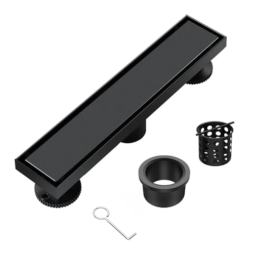 Linear Shower Drain 12 Inch Black Rectangular Floor Drain with 2-in-1 Tile Insert Cover, Bathroom Stainless Steel Drains Easy Installing and Cleaning (CUPC Certified)