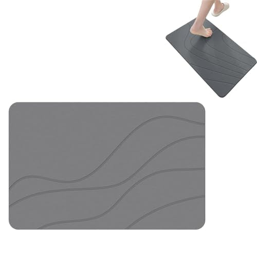 Matmend Bath Mat, Stone Bath Mat Diatomaceous Earth Quick Drying Non-Slip Shower Mats, Water Absorbing Rug Outside Shower, Diatomaceous Earth Stone Material (Grey) - color: Grey