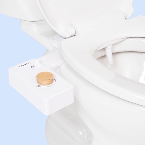 TUSHY Classic 3.0 Bidet Toilet Seat Attachment, Bamboo Knob | Non-Electric, Self Cleaning Water Sprayer, Adjustable Pressure Nozzle, Angle Control, Easy Home Installation - color: White/Bamboo, style: Cool Water