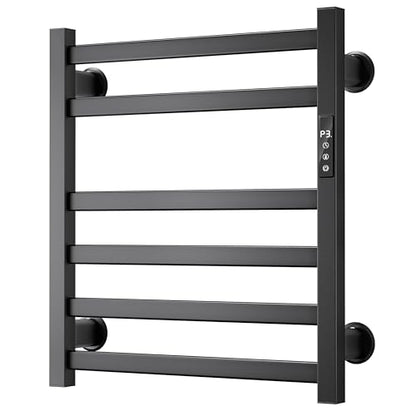 Electric Towel Warmer Wall Mounted, Heated Towel Rack with Intelligent Timer & Temperature Control, Plug-in or Hardwired, Left/Right Compatible, 21 Inch, Black - color: Black, size: 21 Inch