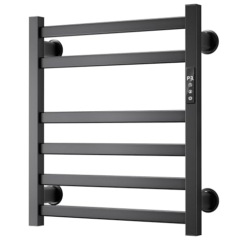 Electric Towel Warmer Wall Mounted, Heated Towel Rack with Intelligent Timer & Temperature Control, Plug-in or Hardwired, Left/Right Compatible, 21 Inch, Black - color: Black, size: 21 Inch