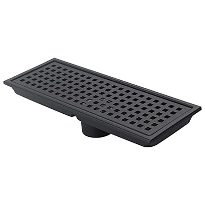 12 Inch Rectangular Shower Floor Drain, Detachable to Insert The Mesh Grille Cover, SUS304 Stainless Steel, Matt Black - color: Matt Black