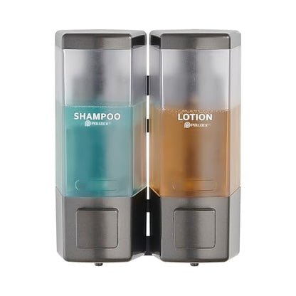 Pollock Shampoo and Conditioner Dispenser 2 Chamber * 500ML | Shower Soap Dispenser Wall Mounted, Body Wash Dispenser No Drill, Refillable Shower Dispenser for Bathroom - color: Blk-zt-53-gun2