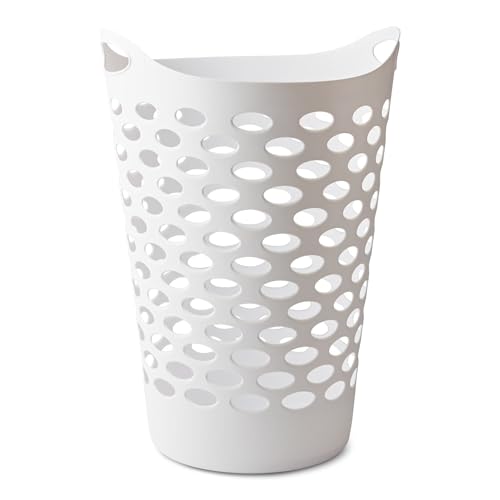 Tall Flex Laundry Basket Plastic Hamper for Clothes, Bedroom, and Storage with Handles 17.75" x 17.25" x 26", White