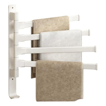Wall Mounted 180° Swivel Multi-bar Towel Rack Towel Hanging Holder for Bathroom with Hook (White,4-Bar) - color: White, size: 4-Bar