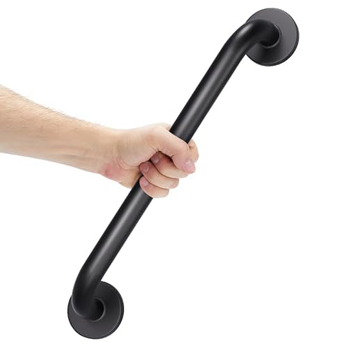 AmazerBath Shower Grab Bars for Seniors Anti Slip, Bath Safety Grab Bar for Needy, Stainless Steel Bathroom Safety Grab Bars, Thickened Bar Bigger Base Holds 500LBS, 16" L x 1" D, Black - color: Matte Black, size: 16"L x 1"D