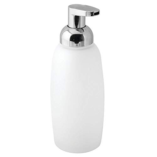 mDesign Refillable Glass Foaming Hand Soap Dispenser - Foam Soap Pump Bottle Container for Bathroom Counter Top - Decorative Foam Soap Dispenser - Malloy Collection - 2 Pack - Clear Frost/Chrome