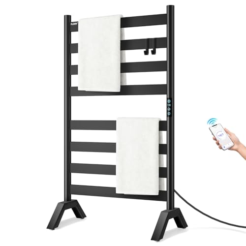 Heated Towel Rack Freestanding & Wall-Mounted, WiFi 8 Bar Towel Warmer Rack | WiFi Control, Extra-Wide Heating, Child Safety Lock, 1-24H Timer & Multi-Level Temp, Stainless Steel, Plug-in, Matte Black - color: Matte Black
