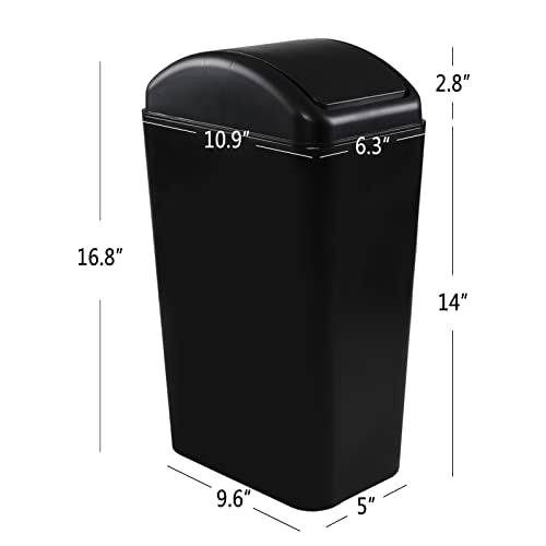 Cand 14 L/ 3.2 Gallon Small Plastic Trash Can, Slim Swing Lid Garbage Bins | Black - color: Black