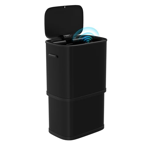 Furnify 16 Gallon / 60L Kitchen Trash Can, Motion Sensor Trash Bin with Lid | Large Capacity Touchless Garbage Waste Bin, Waterproof Brushed Trash Bin, Trash Can for Kitchen Bedroom Bathroom - color: Black
