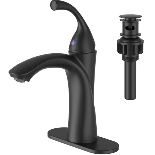 APPASO Black Bathroom Faucet 1 Hole, Matte Black Bathroom Faucet for Vanity, Single Lever Bathroom Faucet with Pop Up Drain and Water Supply Lines, Modern RV Bathroom Sink Faucet - color: Black